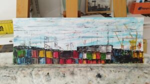 "Contenedores" - Acrílico sobre lienzo 12x42 cm