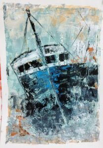 "Facendo barcos coa espátula I" - Acrílico